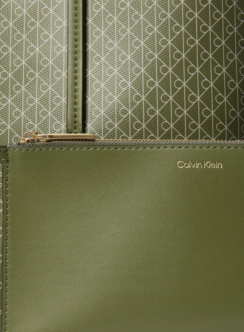CALVIN KLEIN  Coated Emblem Logo Tote Bag with Pouch for Women | Best Price UAE